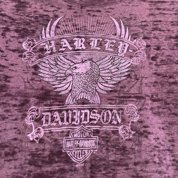 Women’s Harley Davidson Sz:S Heather Purple Lake Placid Babydoll Graphic Tee. - Picture 8 of 12